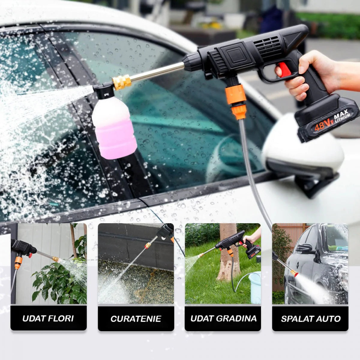 Pistol de spalat cu presiune si 2 acumulatori de 48V