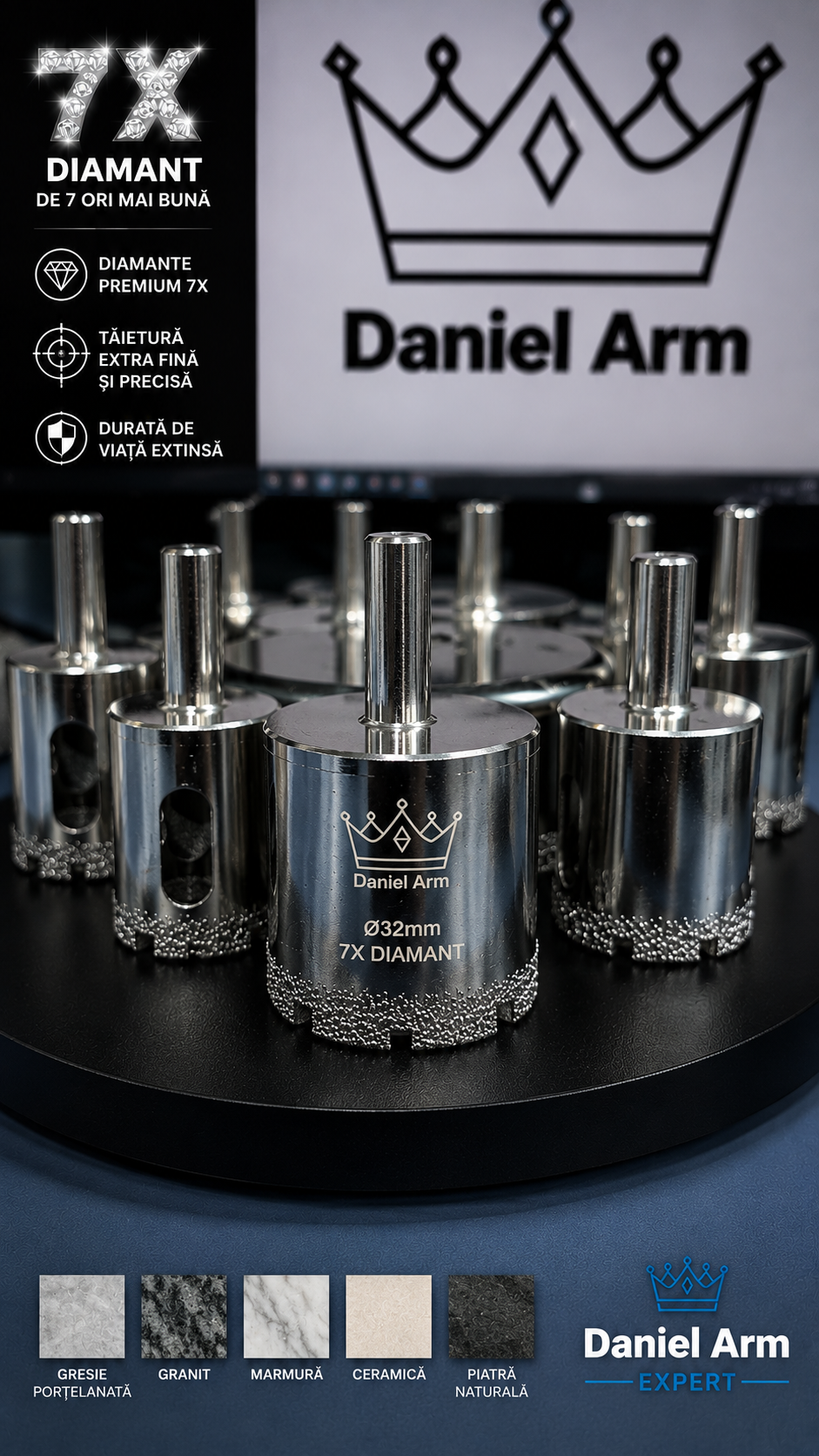 Carotă Diamantată Brazată 32 mm pentru Autofiletanta Daniel Arm