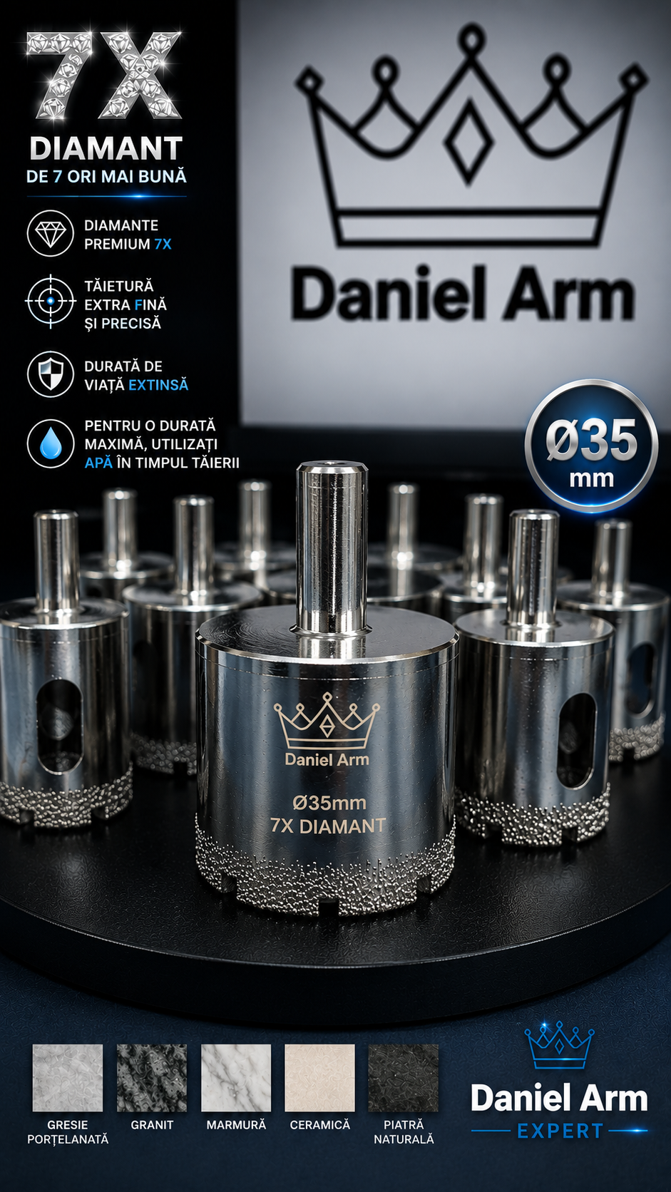 Carotă Diamantată Brazată 35 mm pentru autofiletanta Daniel Arm
