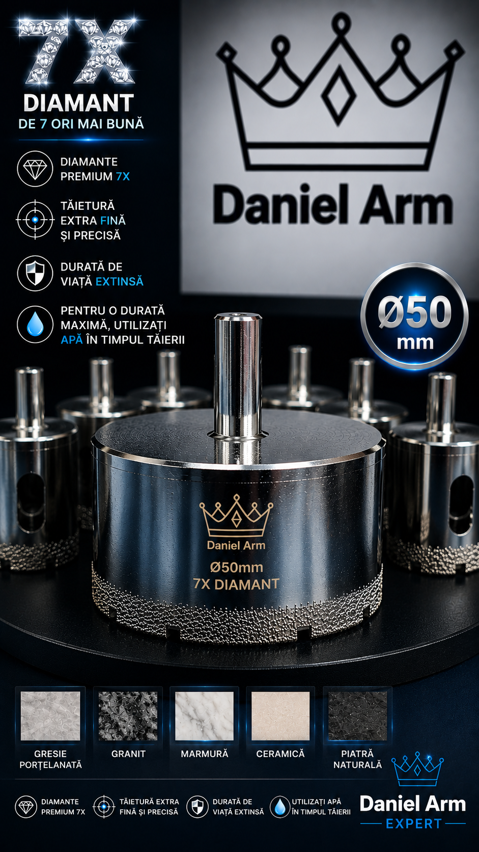 Carotă Diamantată Brazată 50 mm pentru autofiletanta Daniel Arm
