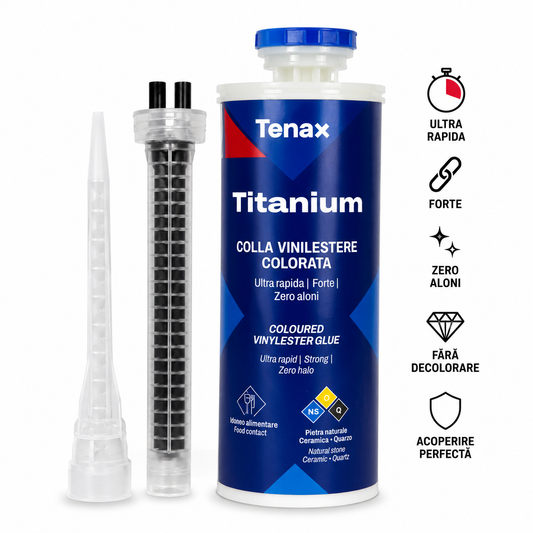 Tenax Titanium Polar White 250 ml – Adeziv Vinilester Colorat pentru Lipirea Muchiilor la 45° (Sudură Ceramică)