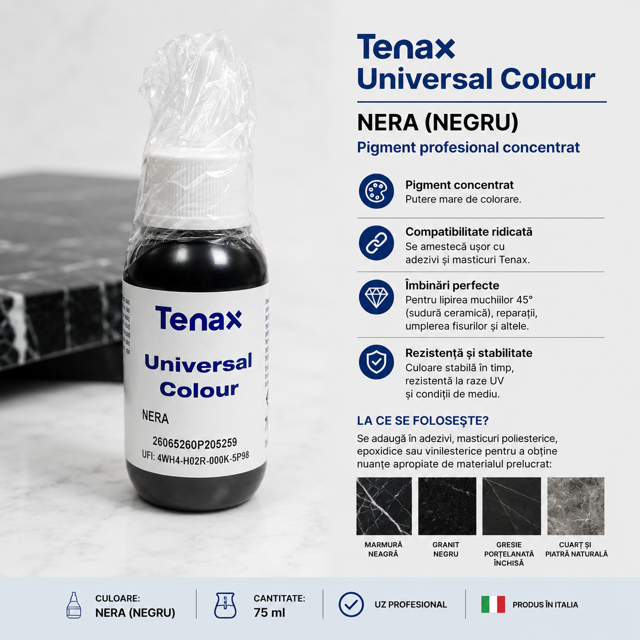 Pigment Tenax Nera (Negru) Profesional 75 ml