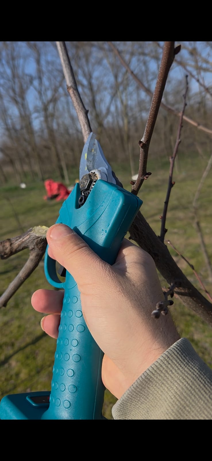 Foarfecă electrică profesională 18V pentru pomi și vie – 30 mm, 2 baterii