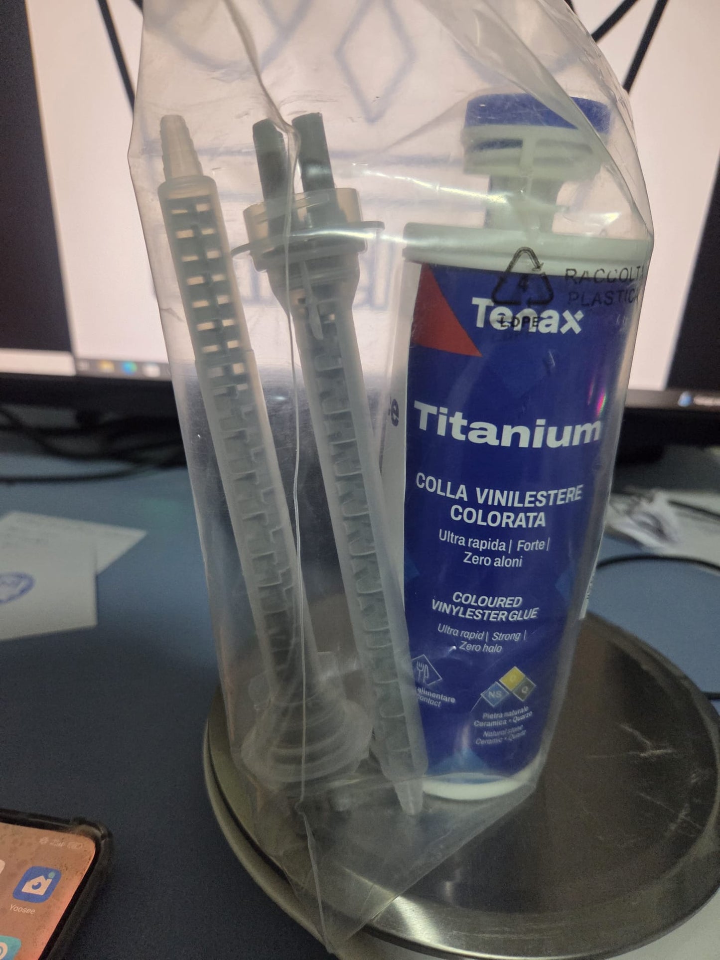Tenax Titanium Polar White 250 ml – Adeziv Vinilester Colorat pentru Lipirea Muchiilor la 45° (Sudură Ceramică)